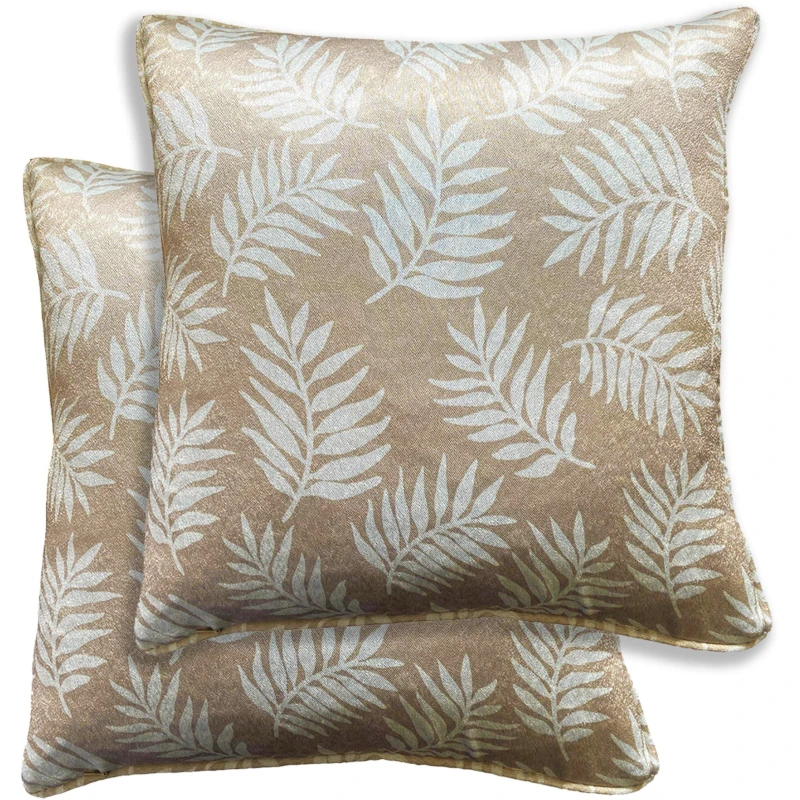Image of Enhanced Living Pair of Oakland Leaf Pattern Cushion Covers - 43x43cm - Cases Only Brown