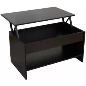 Image of Lift up Top Coffee Table with Bottom Storage Shelf and Hidden Drawer Living Room Furniture,Black,85x50x45cm(WxDxH) - Black - Hmd Furniture
