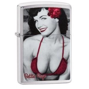 Image of Zippo Bettie Page Red Rose Brushed Chrome Finish Windproof Lighter