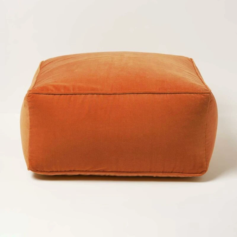 Image of Homescapes Velvet Pouffe Bean Cube Orange