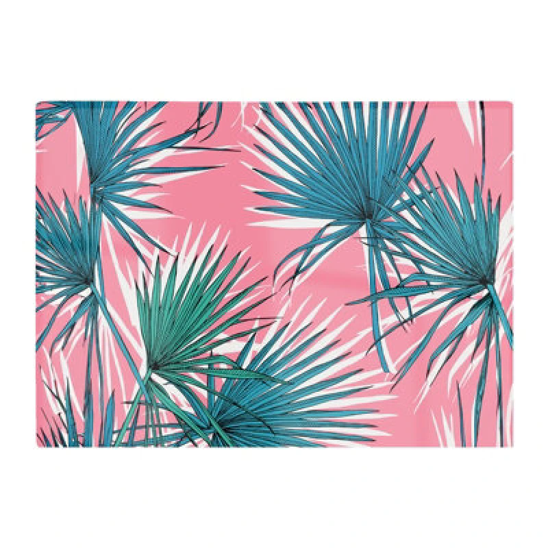 Image of Warren Reed Designer Pink Green Fan Palms Glass Chopping Board