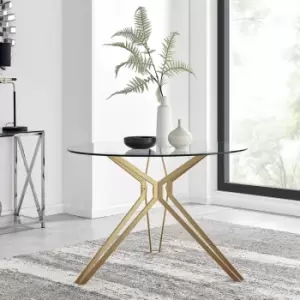 Image of Furniturebox Cascina Gold Metal Leg and Glass Round Contemporary Dining Table