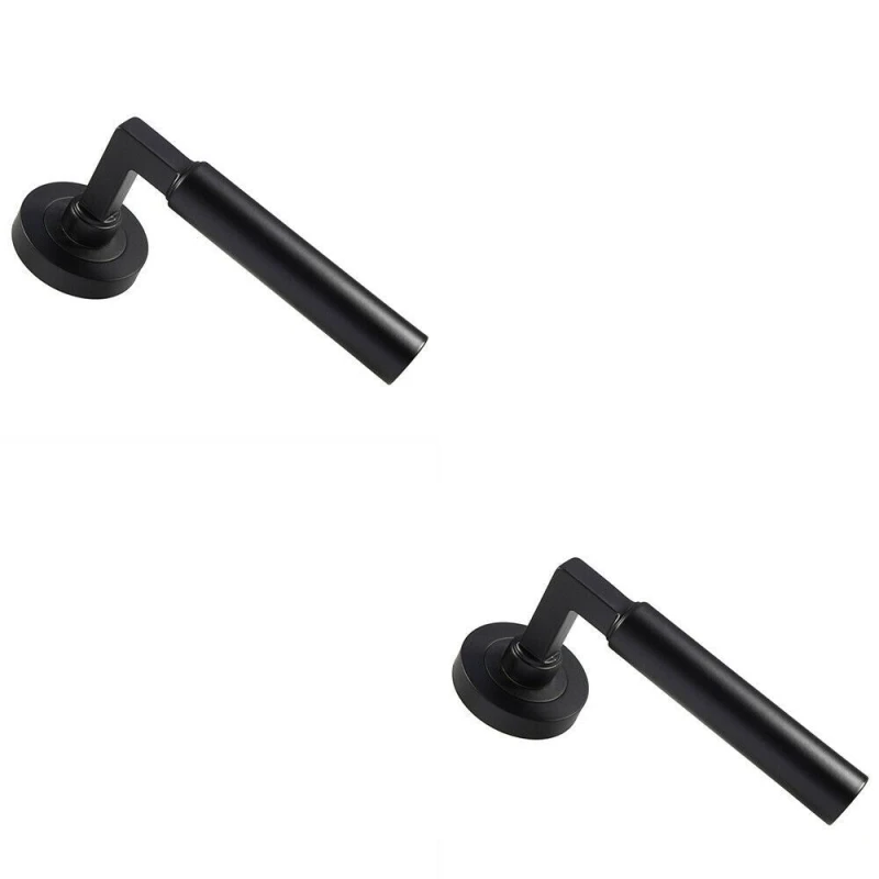 Image of Loops 2x PAIR Straight Round Bar Handle on Round Rose Concealed Fix Matt Black Black