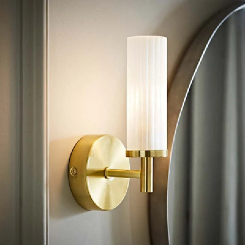 Image of ValueLights ValueLights Canya Single IP44 Rated Bathroom Frosted Reeded Glass Wall Light in Gold Gold One Size Unisex 5016529266853
