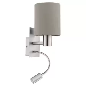 Image of Eglo Pasteri Taupe Fabric Wall Light with Reading Lamp