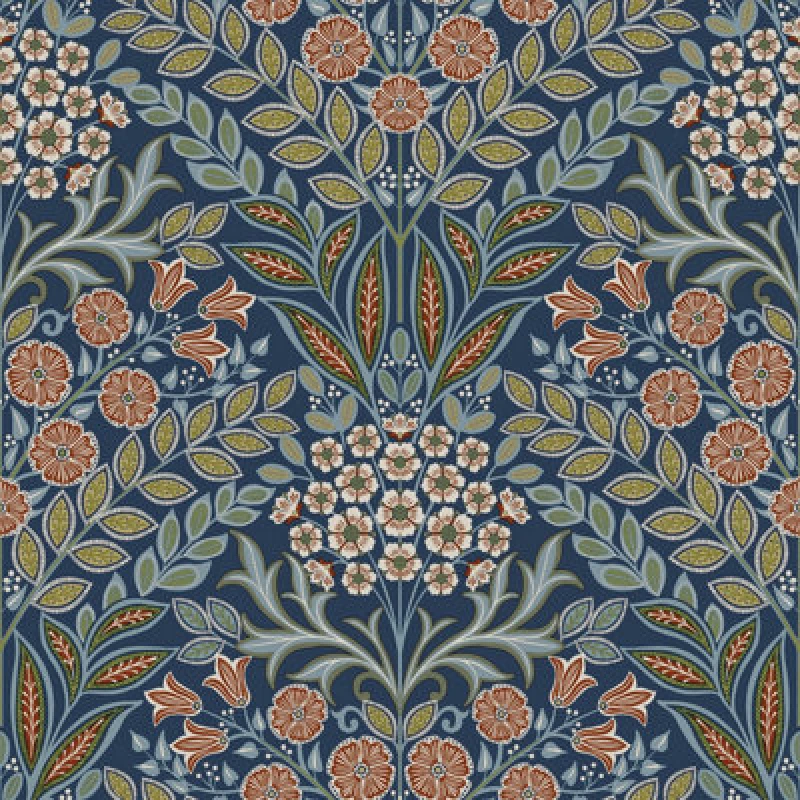 Image of Grandeco Belevedere Arts And Crafts Floral Damask, Navy