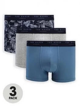 Image of Ted Baker 3 Pack Leaf Print And Solid Trunks - Multi, Size L, Men