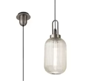 Image of 1 Light Pendant E27 20cm Tubular Ribbed Glass, Champagne Antique Silver, Black