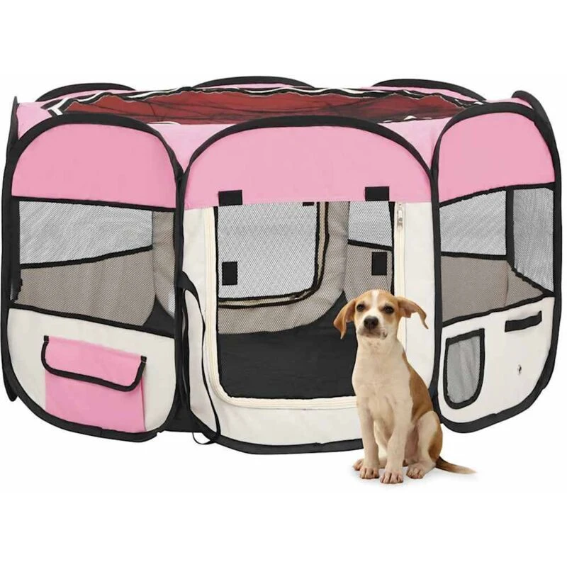 Image of VIDAXL Foldable Dog Playpen with Carrying Bag Pink 110x110x58cm Vidaxl 8720286204870