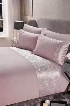 Image of Glitter Crushed Velvet Panel Duvet Cover with Pillowcase