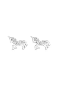 Image of Sterling Silver 925 Cubic Zirconia Unicorn Stud Earrings