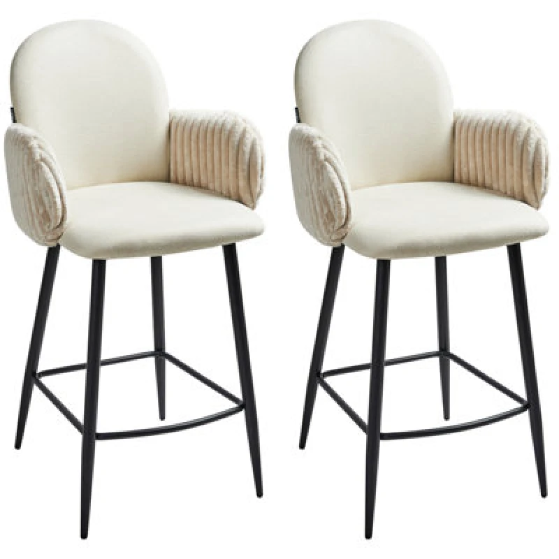 Image of Beliani Set Of 2 Bar Chairs Amity Fabric Light Beige
