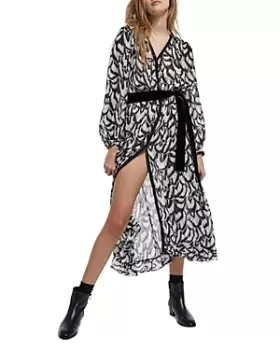 Image of The Kooples Feathers Printed Belted Dress