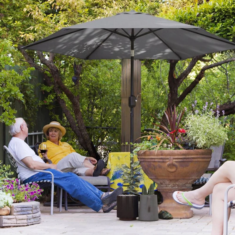 Image of OUTSUNNY 2.6M Garden Parasol Umbrella with Aluminium Pole, Tilt, Crank in Grey Size: 260cm x 100cm Grey Unisex 260cm x 100 cm