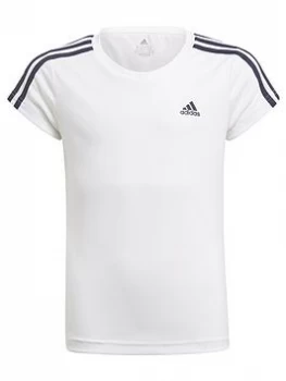 Image of adidas Junior Girls 3-Stripes T-Shirt - White/Navy, Size 5-6 Years, Women