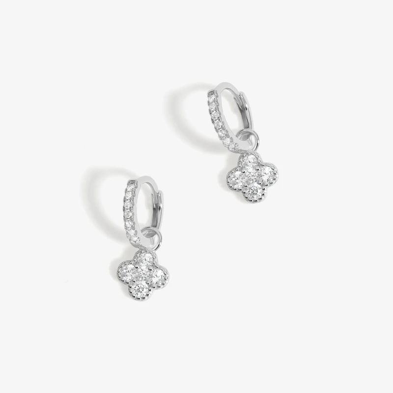Image of Simply Silver Sterling Silver 925 Polished CZ Clover Charm Hoops Jewellery Sets One Size Silver 72778511000
