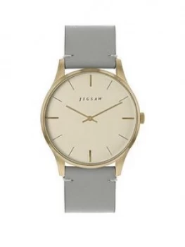 Image of Jigsaw Jigsaw Champagne And Gold Detail Dial Grey Leather Strap Ladies Watch