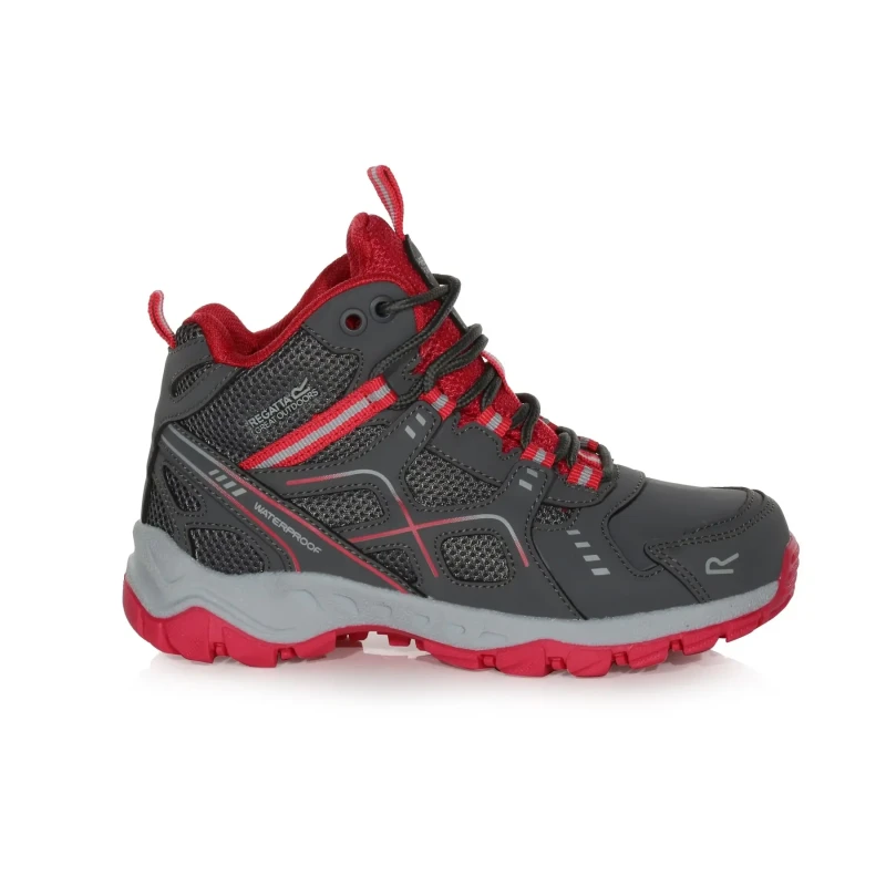 Image of Regatta Girls Vendeavour Waterproof Lace Up Walking Boots UK Size 4 (EU 37) Granite/Pink Potion RKF804G-Y13-4
