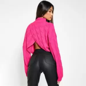 Image of I Saw It First Cable Knit Cross Open Back Jumper - Pink