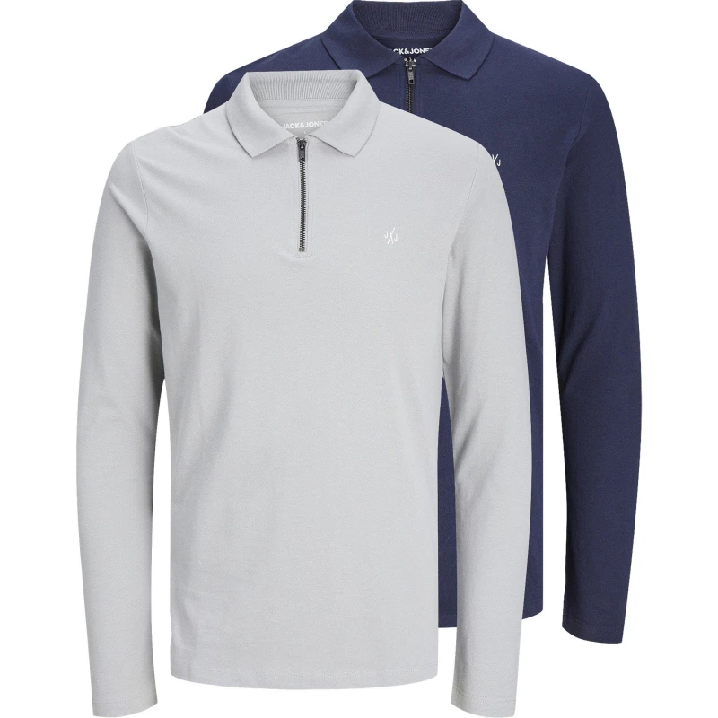 Image of Jack and Jones Long Sleeve Polo Shirt 2 Pack - Multi Multi S