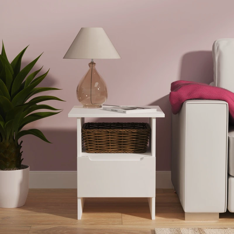Image of Ready Assembled 2 U Lucca Bottom Drawer Lamp Table (Ready Assembled) in White Size: Small White Unisex Small