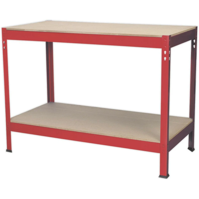Image of Loops 1.2m x 0.6m Workbench - Heavy Duty Steel Frame & Wooden Work Top & Storage Shelf Metallics