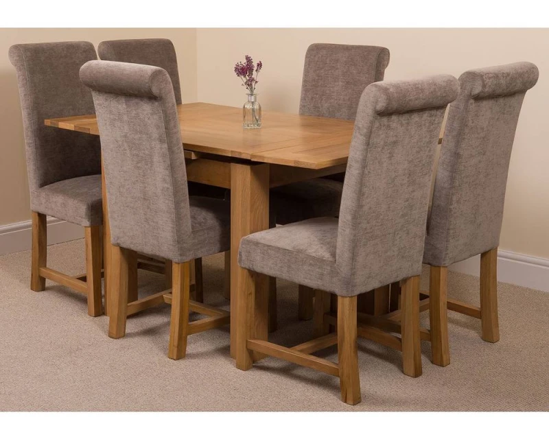 Image of Thats Furniture Richmond 90-150cm Oak Extending Dining Table + 6 Washington Fabric Chairs in Grey Grey Unisex