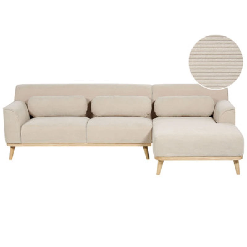 Image of Beliani Corner Sofa 3 Seater Simos Corduroy Light Beige Left Hand
