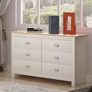 Image of Fwstyle - Westbury Traditional 6 Drawer Chest of Drawers - Matt Cream & Light Oak - Cream