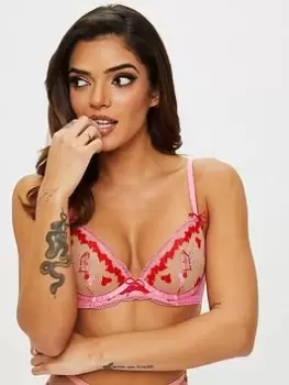 Image of Ann Summers Bras Cross My Heart Non Padded Plunge - Bright Pink, Bright Pink, Size 32D, Women