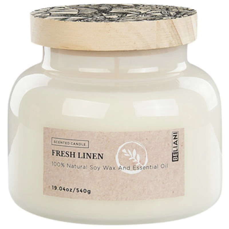 Image of BELIANI Beliani - Scented Candle 100% Soy Wax Cotton Wick Glass Fresh Fragrance Fresh Linen Delight Bliss 409460