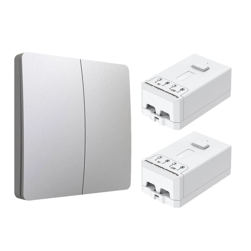 Image of ENER-J 2 Gang Wireless Kinetic Switch & Two 500W RF Receivers in Silver Silver Unisex