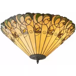 Image of Loops - Tiffany Glass Semi Flush Ceiling Light Amber Floral Inverted Round Shade i00051