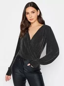 Image of Long Tall Sally Sliver Brillo Wrap Ls Bodysuit, Silver, Size 20, Women