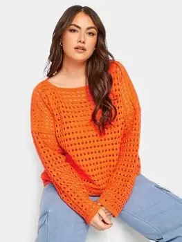Image of Yours Long Sleeve Crochet Jumper - Orange, Size 22-24, Women