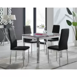 Image of Furniture Box Enna White Glass Extending Dining Table and 4 Black Velvet Milan Chairs