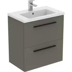 Image of Ideal Standard i. life S Compact Wall Hung Unit with Basin Matt 600mm with Matt Black Handles in Quartz Grey