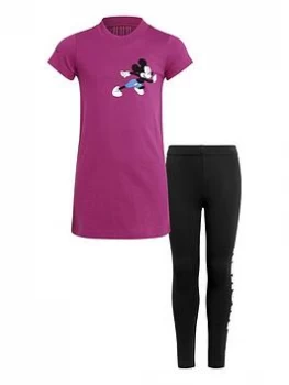 Image of adidas Girls Disney Mickey Mouse T-Shirt and Legging Set - Black Pink, Black/Pink, Size 5-6 Years, Women