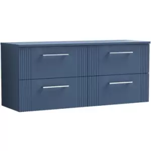 Image of Deco Satin Blue 1200mm Wall Hung 4 Drawer Vanity Unit with Worktop - DPF393W2 - Satin Blue - Nuie