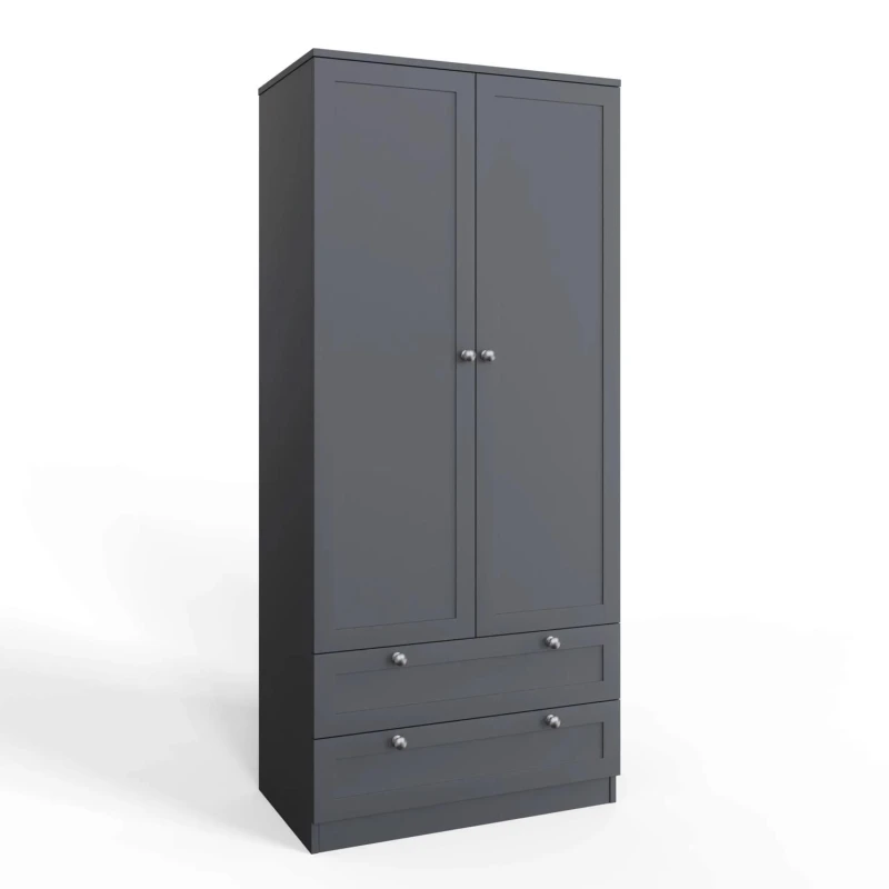 Image of FWStyle FWStyle Dark Matt Grey 2 Door With 2 Drawers Wardrobe Grey One Size Unisex 5056413129307