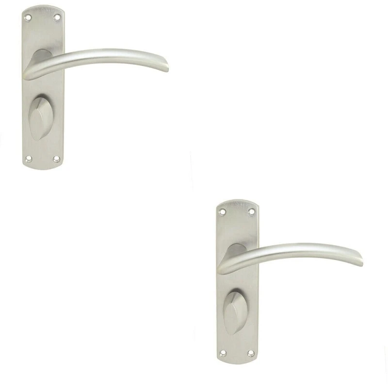 Image of Loops 2x Arched Lever on Bathroom Backplate Door Handle 170 x 42mm Satin Chrome Multi