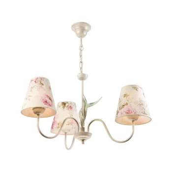 Image of Lamkur Lighting - Aleksis Multi Arm Pendant Ceiling Light With Fabric Shades, White, 3x E27