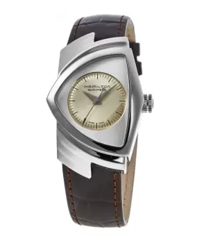 Image of Hamilton Ventura Automatic Silver Dial Brown Leather Strap Womens Watch H24515521 H24515521