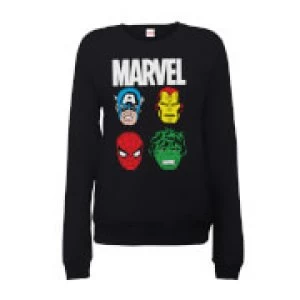 Image of Marvel Comics Main Character Faces Womens Black Sweatshirt - M - Black