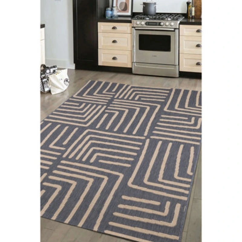 Image of Melrose Eden Patches Navy Stripes Indoor Outdoor Medium Area Rug 3mm Pile Height - 120/170Cm