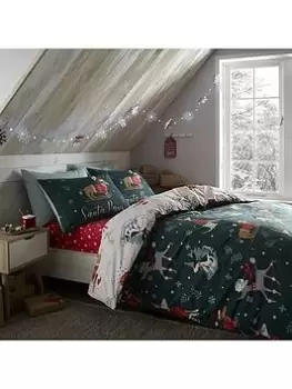 Image of Catherine Lansfield Santa Paws Christmas Duvet Cover Set - Forest Green