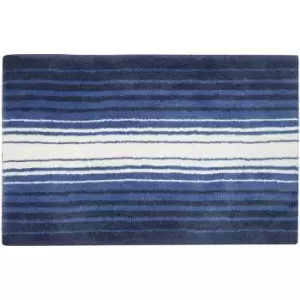 Image of Blue and White Stripe Cotton Bath Mat - Blue - Blue - Blue - Homescapes