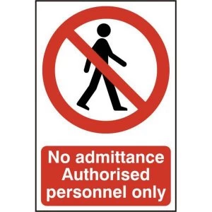 Image of ASEC No Admittance Authorised Personnel Only 200mm x 300mm PVC Self Adhesive Sign