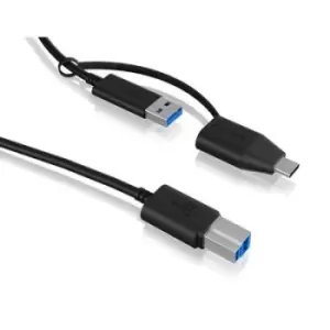 Image of ICY BOX USB cable USB 3.2 1st Gen (USB 3.0 / USB 3.1 1st Gen) USB-B plug, USB-A socket, USB-C plug 1m Black 60858