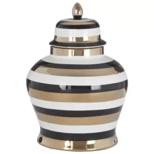 Image of Premier Housewares Zeina Small Ceramic Jar - White/Black/Gold Finish